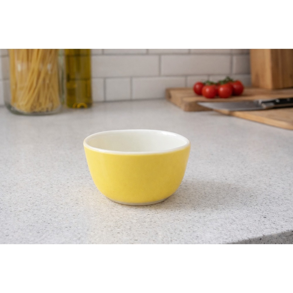 VTG 1970s pyrex Yellow Mixing Bowl White Interior USA Glass 3" Cottagecore